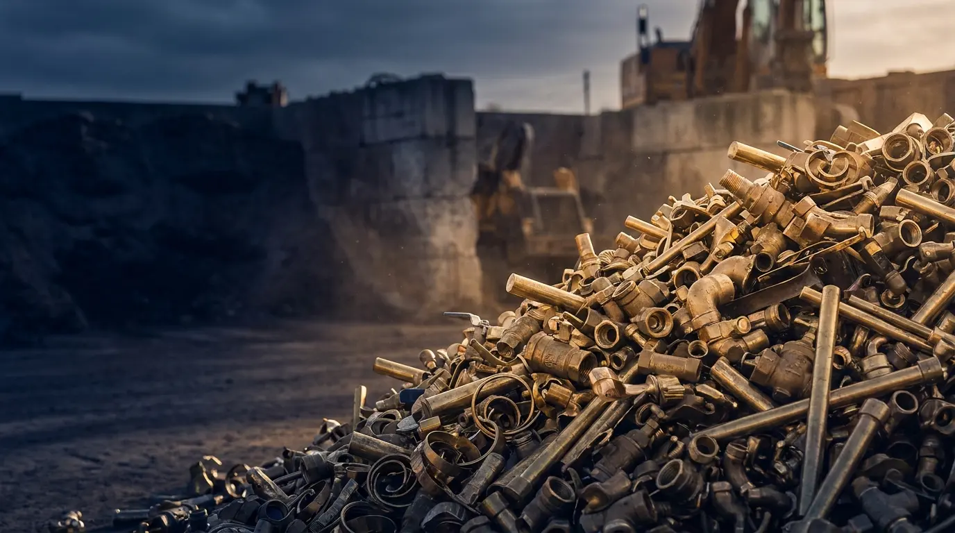 Sorted brass scrap in a recycling yard