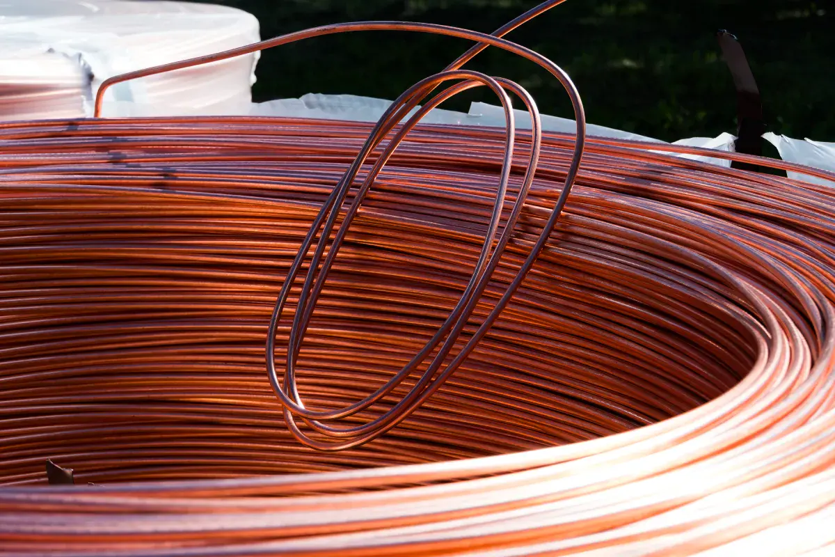 Coils of bare bright copper wire